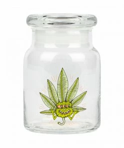 West Coast Gifts Storage 420 Science Clear Glass Pop-Top Jar - Happy Leaf