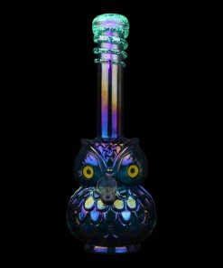 West Coast Gifts Bongs 12" Tall Retro Glass Platinum Metallic Glow-In-The-Dark Wrap Owl Bong