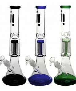 BOB Headquarters Bongs Infyniti 14" Beaker Bong Lip Base Colour Accents With 8-Arm Tree Perc & Ice Pinch