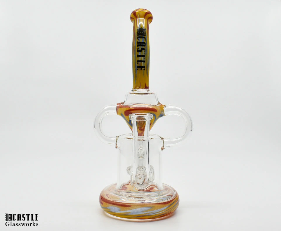 Castle Glassworks 10" Tall Swirly Double Recycler New Arrivals 1 Castle Glassworks 10" Tall Swirly Double Recycler New Arrivals