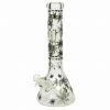 BOB Headquarters New Arrivals Infyniti 14" Glow-in-the-Dark Leaf Print Beaker Bong W/ Ice Pinch