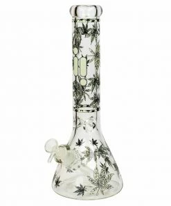 BOB Headquarters New Arrivals Infyniti 14" Glow-in-the-Dark Leaf Print Beaker Bong W/ Ice Pinch