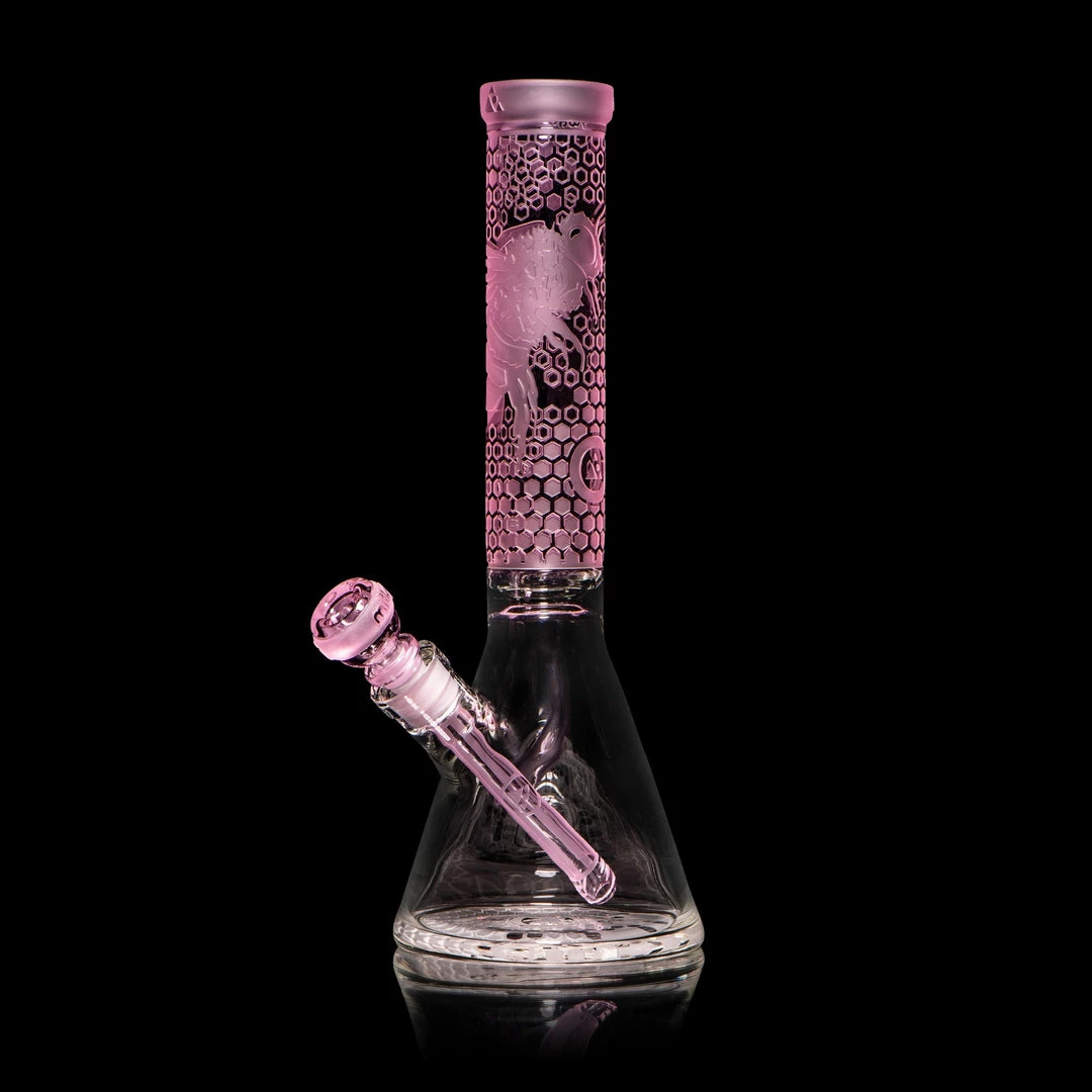 Milkyway Glass 15" Tall Bee Hive Pink Beaker Bong 1 Milkyway Glass 15" Tall Bee Hive Pink Beaker Bong