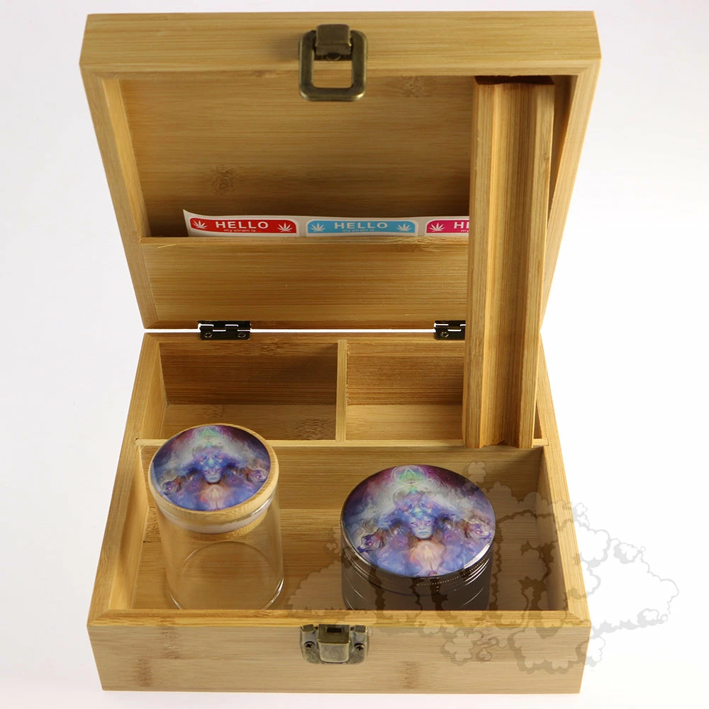 Puff Pipes Bamboo Storage Box W/ Grinder 2 Puff Pipes Bamboo Storage Box W/ Grinder