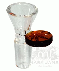 West Coast Gifts Red Eye Glass 14mm Cone Pull-Out Bowl W/ Leaf Stamped Handle