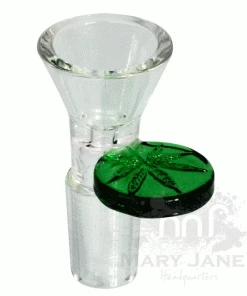 West Coast Gifts Red Eye Glass 14mm Cone Pull-Out Bowl W/ Leaf Stamped Handle