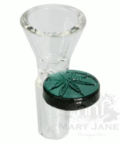 West Coast Gifts Red Eye Glass 14mm Cone Pull-Out Bowl W/ Leaf Stamped Handle